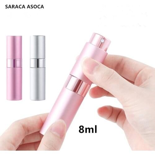 8ml Metal Rotatable Perfume Atomizer Bottle Aluminum Travel Spray Empty Glass Bottle 24 pcs/lot