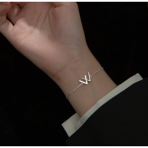 "W" letter Charms 100% real. 925 Sterling silver Fine Jewelry cz Chain Bracelet womens C-S4588