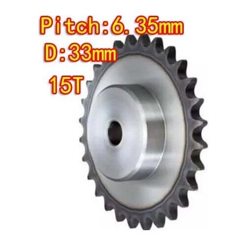 Diameter:33mm 25H /45steel-15Teeths precision small chain wheel M5 standard screw hole --Pitch: 6.35MM- hole d:6mm