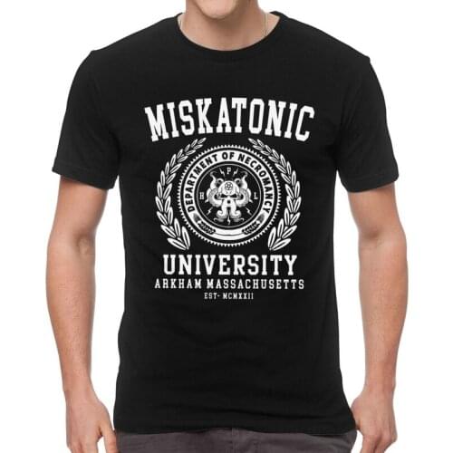 Cthulu And Lovecraft Miskatonic University T Shirt Men Short Sleeve Cotton T-shirts Cthulhu Necronomicon Tee Top Graphic Tshirt
