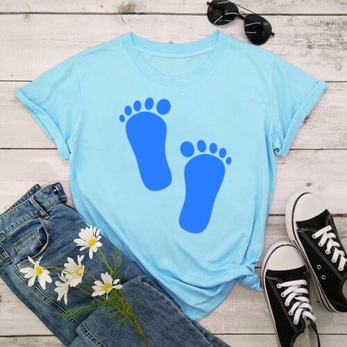 Footprint Women Summer Print Lady T-shirts Top T Shirt Ladies Womens Graphic Female Tee T-Shirt TX8421