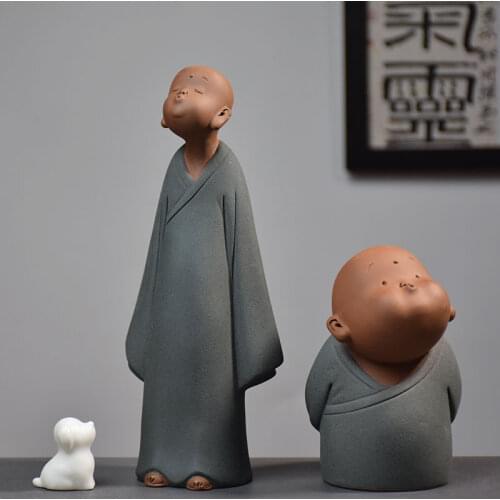 Ceramic Ornaments Monk Small Buddha Statue Monk Figurine Tathagata India Yoga Mandala Tea Pet Purple Ceramic Crafts Decorative