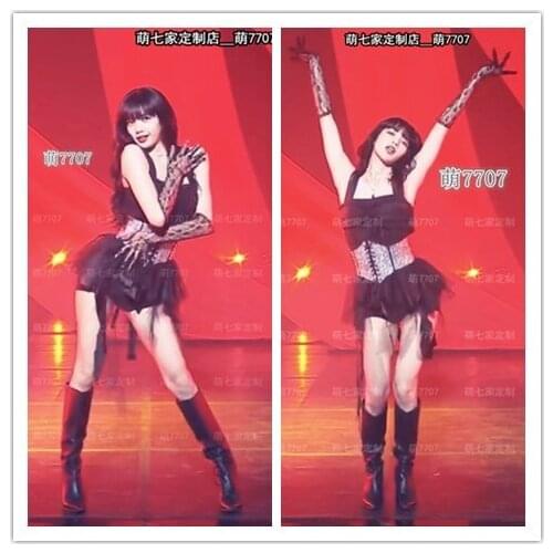 Kpop Seo Yea Ji IU Lee Ji Eun mesh sexy backless sling dress+slim High waist Elastic shorts women jazz dance show two piece set