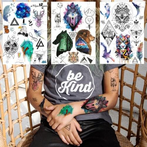 Dreamcatcher Wolf Totem Tiger Temporary Tattoos For Men Women Kids DIY Space 3D Tattoo Fake Body Art Hands Arm Painting Tattoos