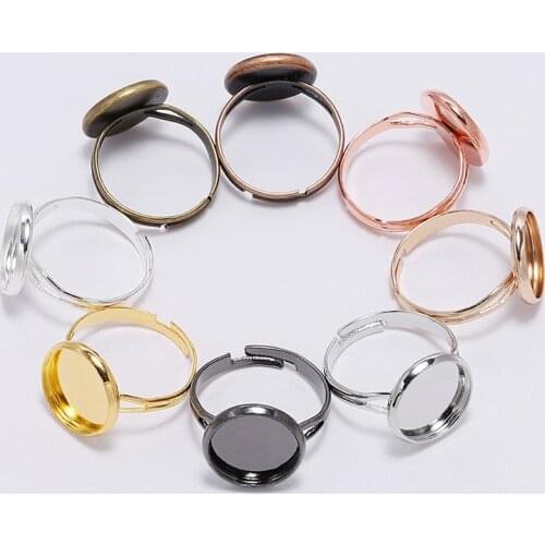 10pcs/lot Dia 10-25mm Metal Adjustable Blank Ring Base Glass Cabochons Cameo Settings Tray For DIY Jewelry Making Accessories