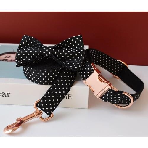 New rose gold metal adjustable buckles bow tie dog collar for small big dog labrador pet puppy collar leash straps decoration