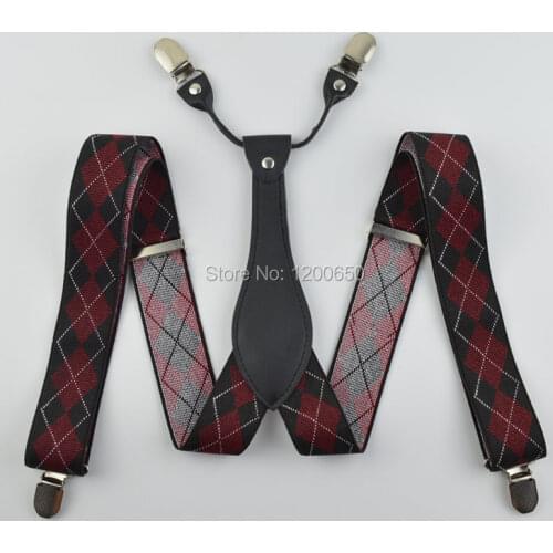 Mens /adult Adjustable elastic jacquard red suspenders 4 clips strap suspender striped for trousers for man 3.5 cm s17