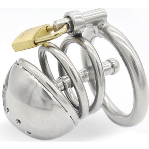 Male Chastity Lock Penis Bondage Metal Cock Cage With Urethral Plug Stainless Steel Chastity Device Penis Plug Sex Toys For Men