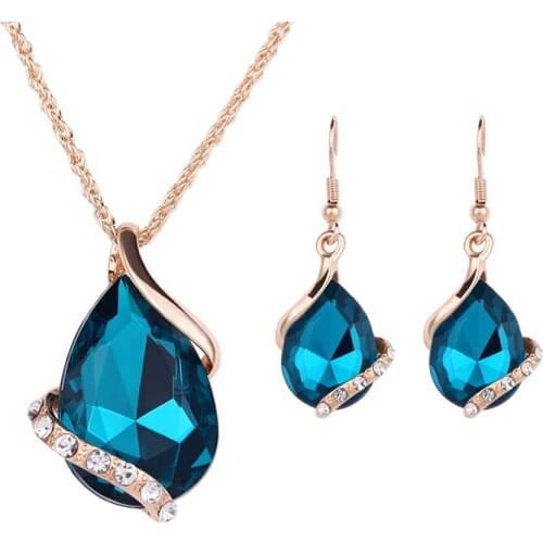 Hot Fashion Clear Zirconia Jewelry Set Alloy Gold-color Necklace Women Green Delicate Dimand Earrings Bridal/Party/Christmas