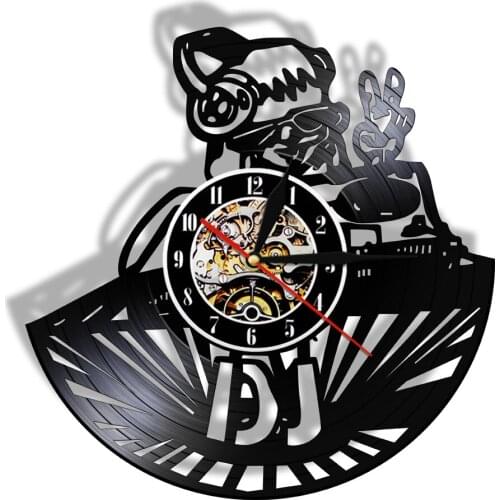 Disc Jockey Wall Clock Made Of Real Vinyl Cartoon Record Player Mixer DJ Vintage Handmade Clock Custom DJ Gift Clock Wall Watch