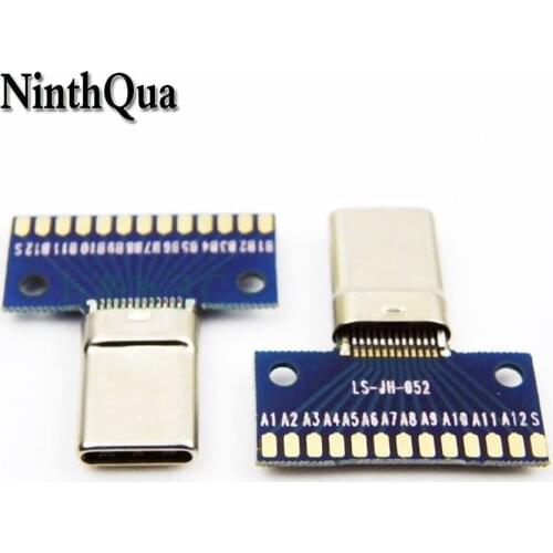 NinthQua 1pcs USB 3.1 Type-C Connector 24+2P Male Plug Adapter to Solder Wire Cable 24P+2P PCB Board Parts