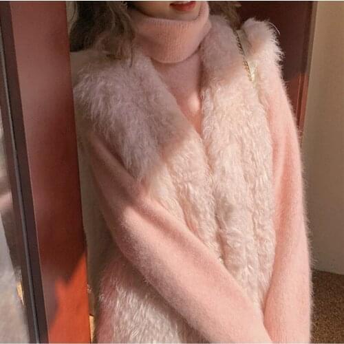 Winter Fluffy And Soft 2021 New High Collar Mink Cashmere Sweater Womens Loose Pullover Turtleneck JNS303