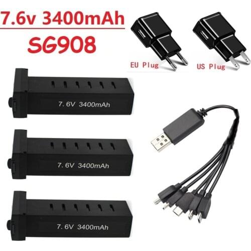 Original 7.6V 3400MAH Battery and charger Original for sg908 RC drones battery accessories SG908 GPS broomless 5G Wifi PFV