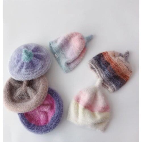 Autumn Children Berets New Striped Girl Painter Hat Thickened Warm Winter Cap Multicoloured Kids Party Hats Fashion Bonnet 2-12Y