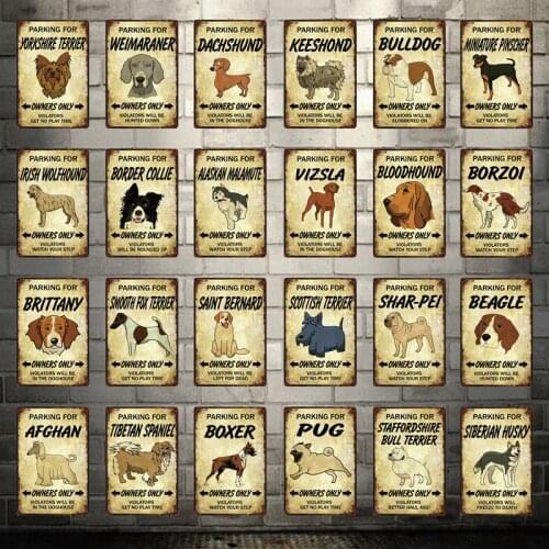 Parking For Pet/Bulldog/Pug/Husky/Beagle/Boxer/Collie Metal Sign Tin Poster Home Pet Shop Bar Decor Wall Art Iron Painting