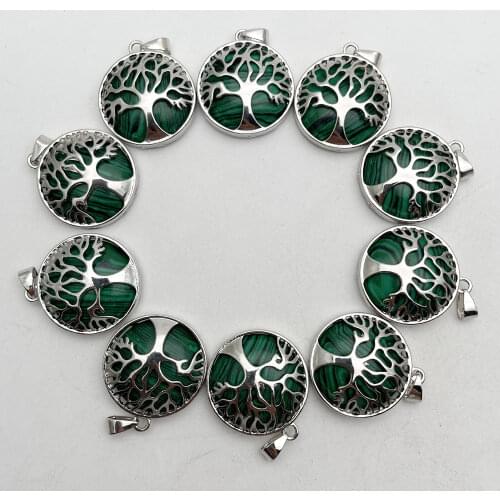 Fashion synthetic malachite Stone silver Alloy 12pcs Tree of life Necklace Pendant for Jewelry making Pendulum accessories