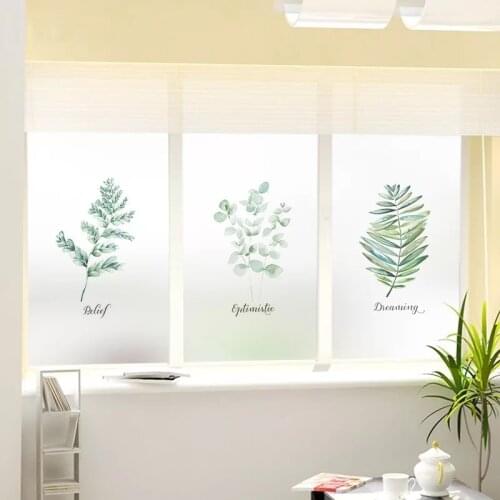 Leaf Plant Frosted Glass Film Window Sticker Customize Static Nordic bathroom kitchen potted PVC Privacy Window Film Home Decor