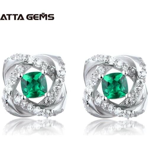 ATTAGEMS Vintage 100% 925 Sterling Silver Emerald Lab Grown Diamonds Ear Studs Cocktail Party Earrings Fine Jewelry Wholesale