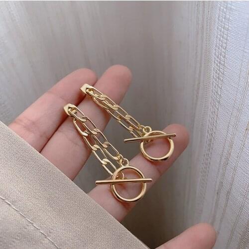 Huge Bud Long Chain Earrings Retro Gold Color Punk Metal Eardrop Party Jewelry Vintage Dangler for Women Girls Fashion Jewelry