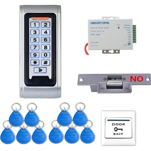 Door Access Control System Controller Waterproof IP68 Metal Case RFID Reader Keypad + Electric Strike Lock Free Shipping