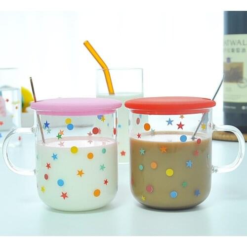 Glass Japanese Mug Breakfast Cup With Lid Spoon Large Capacity Household Oatmeal Cup Yogurt Coffee Cup 300-400ml