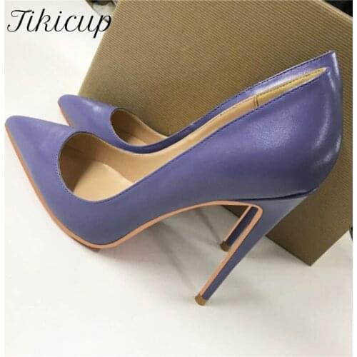 Tikicup Blue Matte Women Stiletto Extemely High Heel Shoes OL Formal Dress Shoes Elegant Ladies Cute Pointy Stiletto Pumps