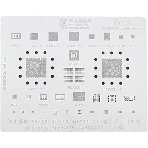 Amao HW13 BGA Reballing Stencil Template For Huawei Nova 7 Pro SE Glory 30S X10 Hi6290 985 CPU IC Chip Tin Planting Steel Mesh