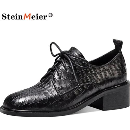 Women Pumps Shoes Retro 2021 New Alligator Pattern Genuine Leather Lace-Up Fashion Handmade Concise Platform Ladies Shoes