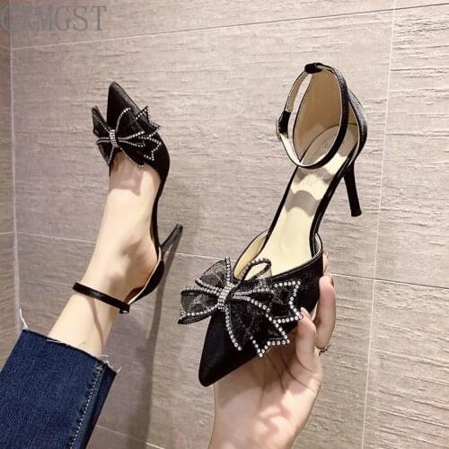 2021 New Women Pumps Fashion Sweet Butterfly-knot Stiletto Heels for Office Lady Black Summer High Heel Shoes Wedding Shoes