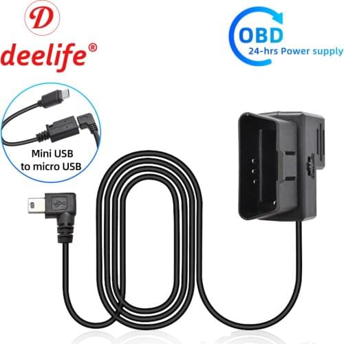 Deelife Hardwire Kit OBD2 Power Cable for Dash Cam Car DVR Reaview Mirror Camera 12V 24V to 5V Micro Mini USB Auto Hard Wire
