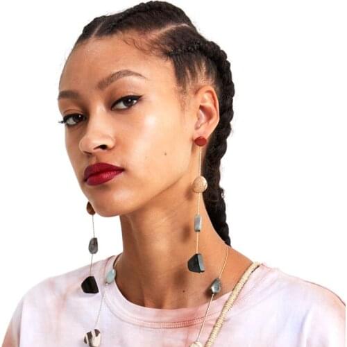 Za Long Chain Stones Earrings For Women Fashion Boho Dangle Statement Earrings Wedding Jewelry