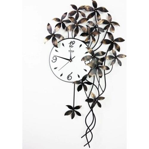 Tan, wrought iron flower wall clock, modern style decoration supe fashion art clock mute