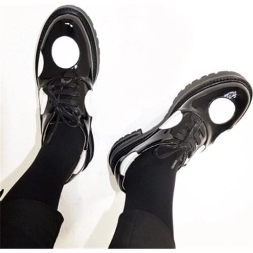 Fornihapfirafs Black White Polka Dot Leather Patckwork Low Top Women Casual Shoes Woman Lace Up Platform Chaussures Femme Shoes