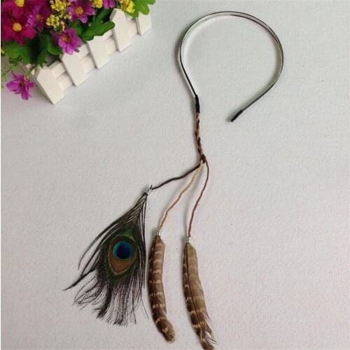 Bohemian style Indian Feather Headband Headdress Hair Rope Headwear Tribal Hippie Handmade Hair Accessories for Women 49