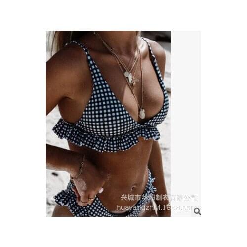 Women Push Up Sexy plaid bikini split shoulder flounder swimsuit Swimwear Female summer Beachwear Swimming Bathing swim suit