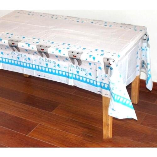 1pcs Birthday Party Blue Pink First Tooth Tablecloth Decorate Boys Kids Favors Table Cover Baby Shower Plastic Disposable Maps