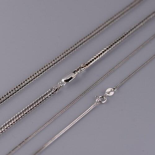 100% 925 Sterling Silver Foxtail Chain Necklace 2.5mm 1.0mm Thickness Chain Necklace Jewelry Vintage Style Women Necklace