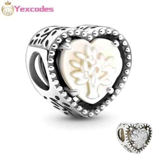 2Pcs/Lot New two-color Family Tree Heart-shaped Beaded DIY Accessories Beads Suitable For Fine Bracelet Women Brand Jewelry