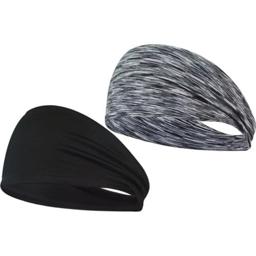 2pcs Sport Headbands Sweat-proof Headwears Running Yoga Sports Headwrap Hair Accessories for Running Yoga Cycling (Black + Strip