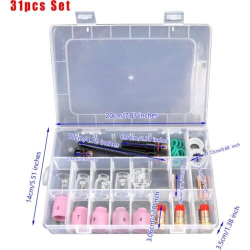 31pcs TIG Welding Torch Stubby Gas Lens #12 Heat Glass Cup Kit For All TIG Torches WP-26 Also Suitable For WP-17 WP-18 Equipment