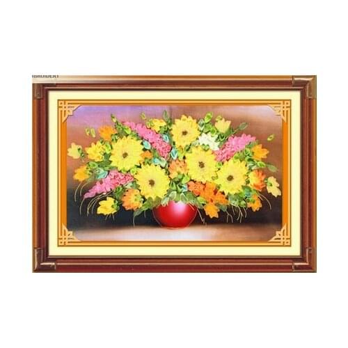 3D Rose Ribbon embroidery kit yellow sunflower flowers Bouquet DIY hand craft needlework material Handmade Embroidery Home Decor