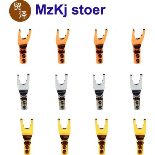 4Pcs Gold Plated Copper Banana Plugs U/Y Type High quality Banana Connector Speaker Wire Connector With double Screw locks