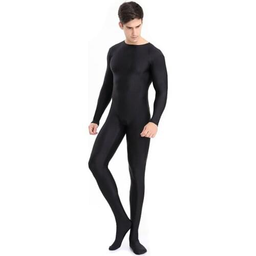 AOYLISEY Adult Long Sleeve Scoop Neck Footed Unitard Plus Size Jumpsuits Spandex for Men Dance Hollween Zentai Cosplay Costumes
