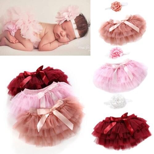 Pretty Toddler Baby Girls Skirt Layer Ballet Dancing Shorts Ball Gown Tulle Tutu Skirt Headband 0-24 Months
