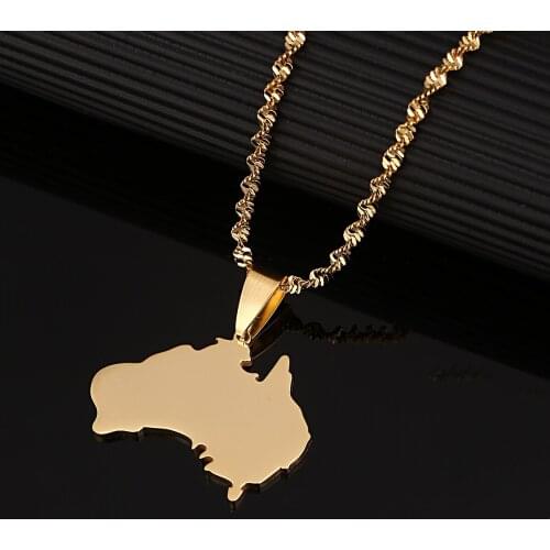 Stainless Steel Gold Color The Commonwealth of Australia Map Pendant Necklaces AUS Country Maps Chain Jewelry