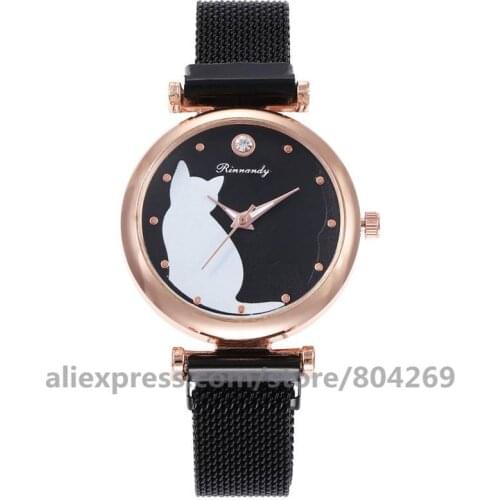 Wholesale Magnetic Cat Women Watches Clock Quartz Wristwatch Fashion Ladies Rose Gold Wrist Watch reloj mujer relogio feminino