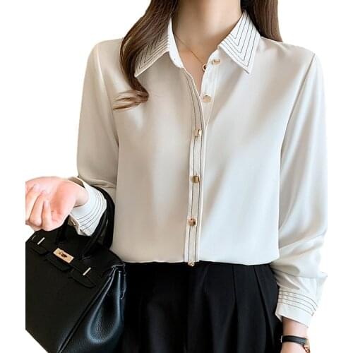 Cheap wholesale 2021 spring summer autumn new fashion casual chiffon women shirt woman female OL button up Py1374