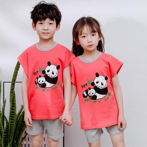 Children Summer Short sleeve Pajamas Set Clothing For Boys Girls Cartoon Panda T-shirt+shorts 2pcs Pyjamas Kids Underwear Outfit
