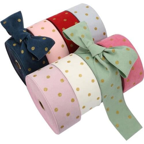 HSDRibbon 3" 75mm Glitter Dot printed on Colorful Single face Fine Lines Corduroy Ribbon
