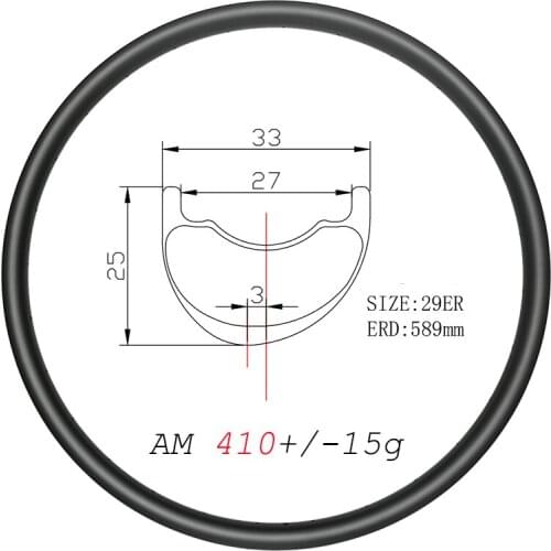 410g Asymmetric 33mm wide MTB AM carbon rims 29er clincher tubeless disc 24H 28H 32H 25mm deep All mountain carbon wheels 29inch